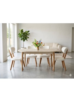 3210 GALA MASAL 90*160+30 TRAVERTEN NATUREL AYAKLI SALON MASA+2204 MASAL NATUREL  KREM SAN