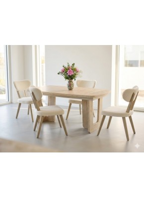 3211+14+2204 PİCASSO MASAL TRAVERTEN MDF 90+160+30 SALON MASA+2204 BONJİ KREM MASAL SAN
