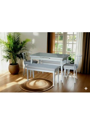 4202 STAR AHŞP BEYAZ KREM BENÇ TAKIM  SET 70*110+30